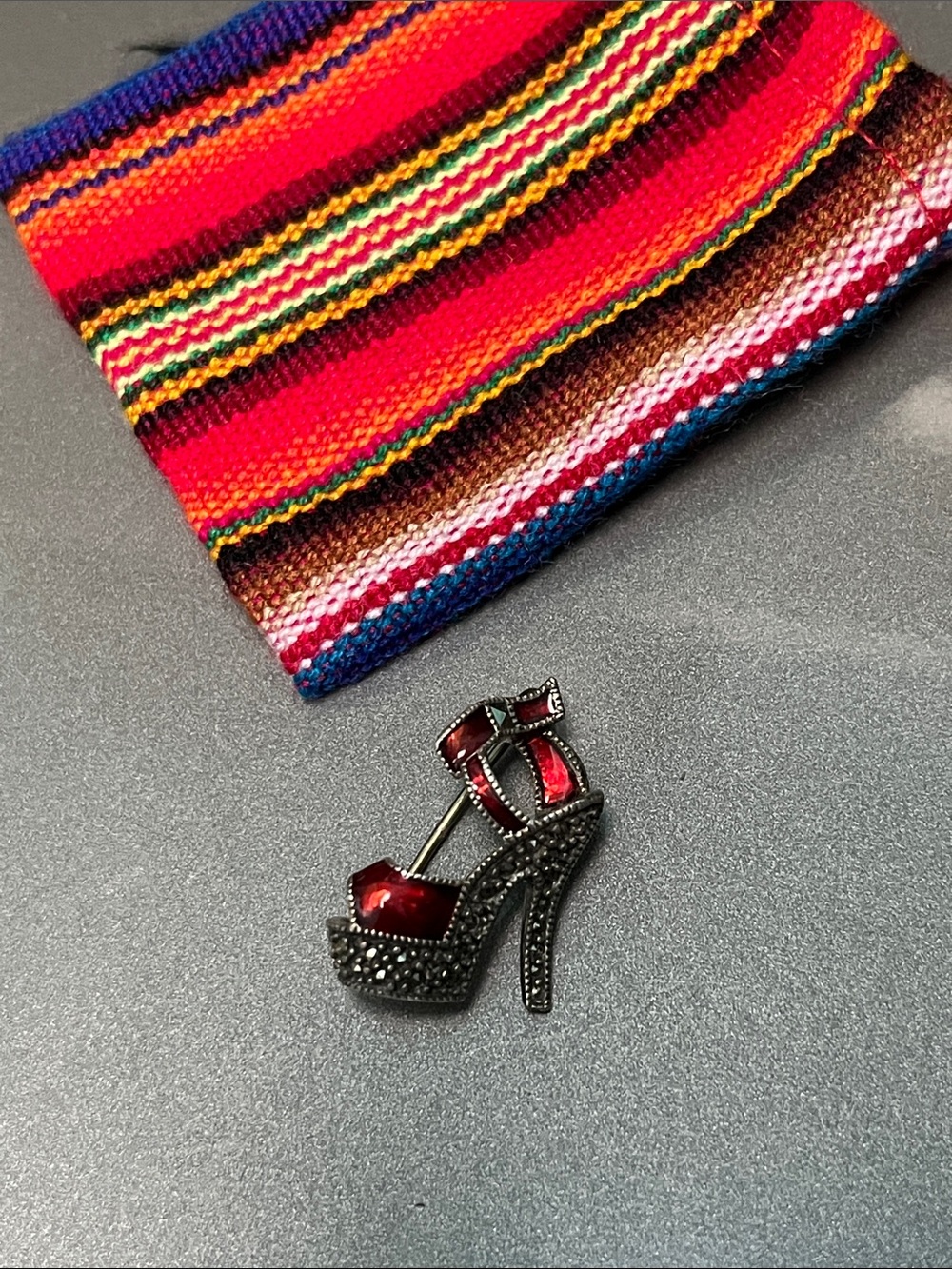 Red Gemstone High Heel Shoe Brooch Pin